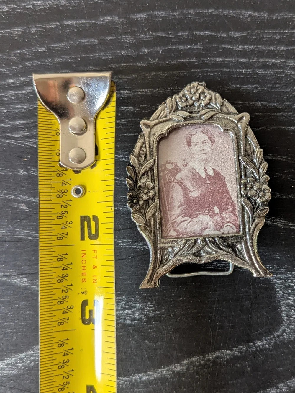 Vintage Ornate Miniature PewterSilver Towned Picture Frame 2.5